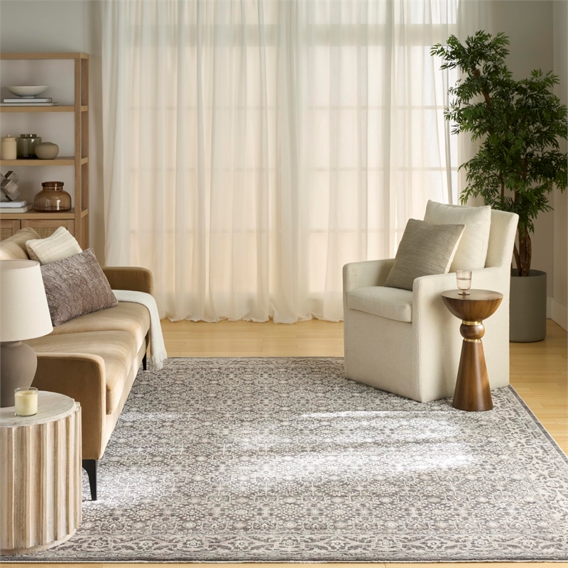 Nourison Home Outlines 6' x 9' Polyester Charcaol Ivory Area Rug