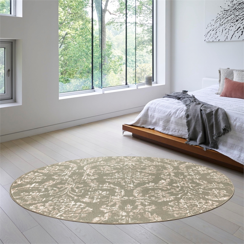 Nourison Home Jubilant 8' x Round Fabric Olive Area Rug