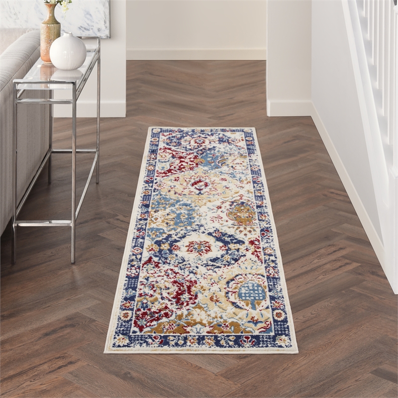 Nourison Home Grafix 10' Runner Fabric Blue Multicolor Area Rug