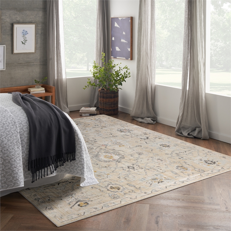nourison home oushak home 7' x 10' fabric cream area rug
