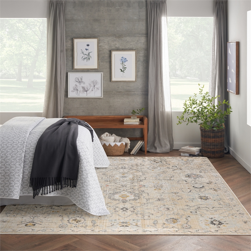 nourison home oushak home 7' x 10' fabric cream area rug