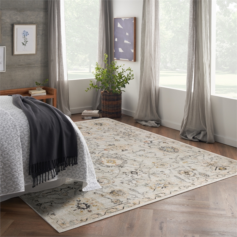 nourison home oushak home 7' x 10' fabric grey area rug