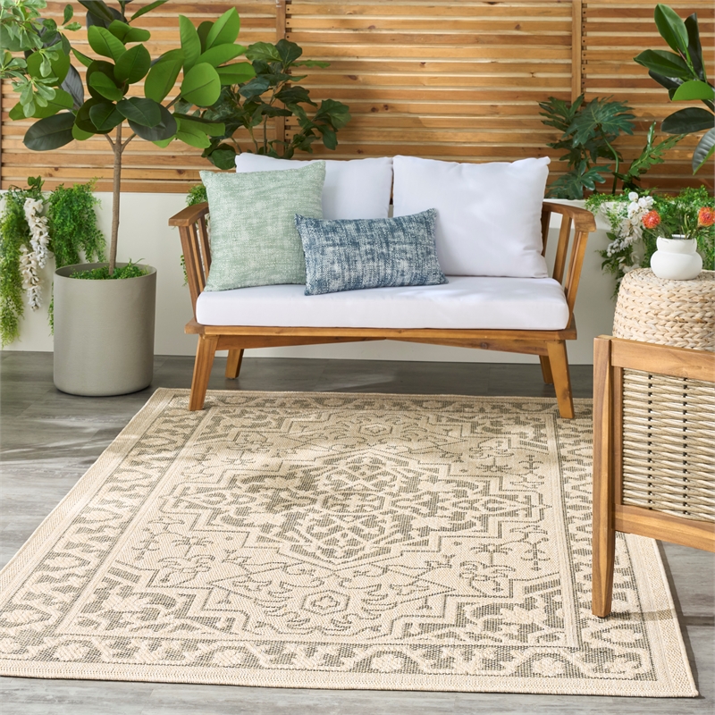 nourison home tulum 4' x 6' fabric taupe olive area rug