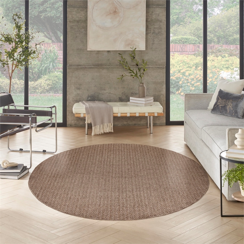Nourison Home Tulum 8' x Round Fabric Brown Area Rug