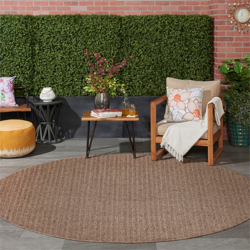 Nourison Home Tulum 8' x Round Fabric Brown Area Rug
