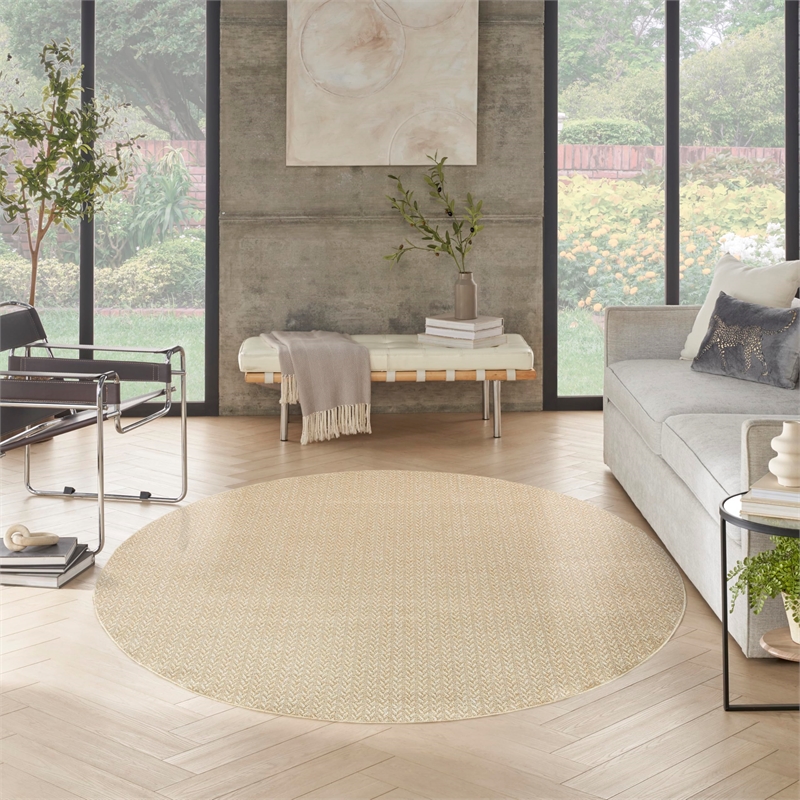 Nourison Home Tulum 8' x Round Fabric Cream Area Rug