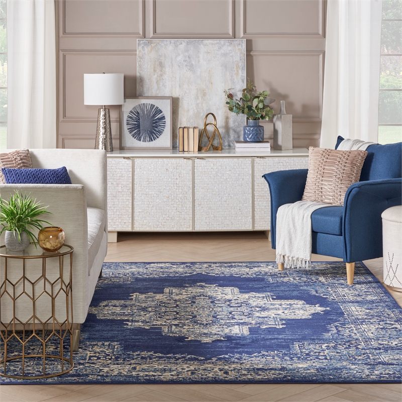 Nourison Home Grafix 9' x 12' Fabric Navy Blue Area Rug