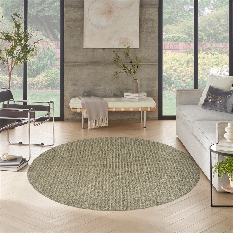 Nourison Home Tulum 8' x Round Fabric Olive Area Rug