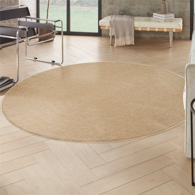 Nourison Home Tulum 8' x Round Fabric Taupe Ivory Area Rug