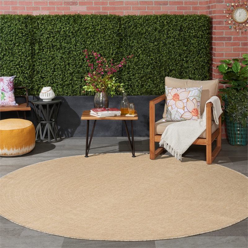 Nourison Home Tulum 8' x Round Fabric Taupe Ivory Area Rug