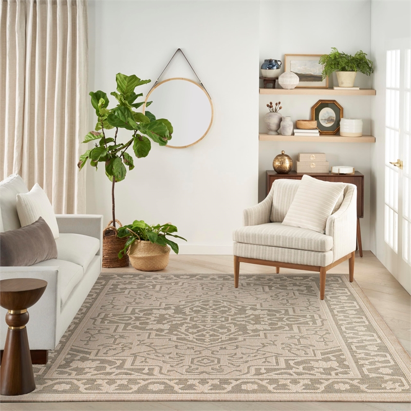 Nourison Home Tulum 9' x 12' Fabric Taupe Olive Area Rug