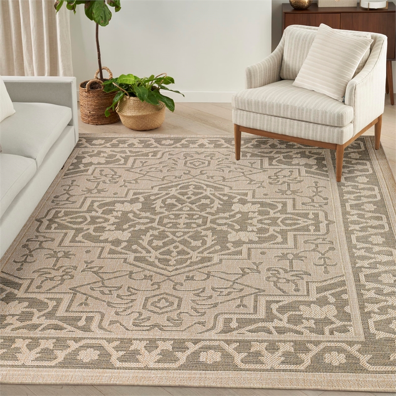 Nourison Home Tulum 9' x 12' Fabric Taupe Olive Area Rug