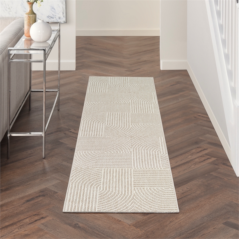 Nourison Home Textured Home 8' Runner Polyester Beige Ivory Area Rug