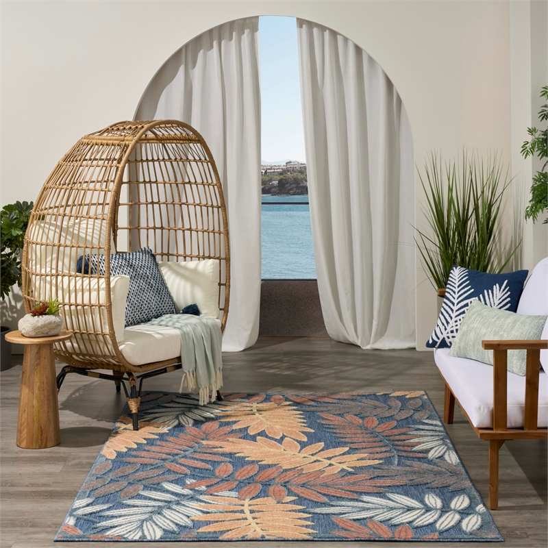 Nourison Home Aloha 4' x 6' Fabric Blue Rose Area Rug