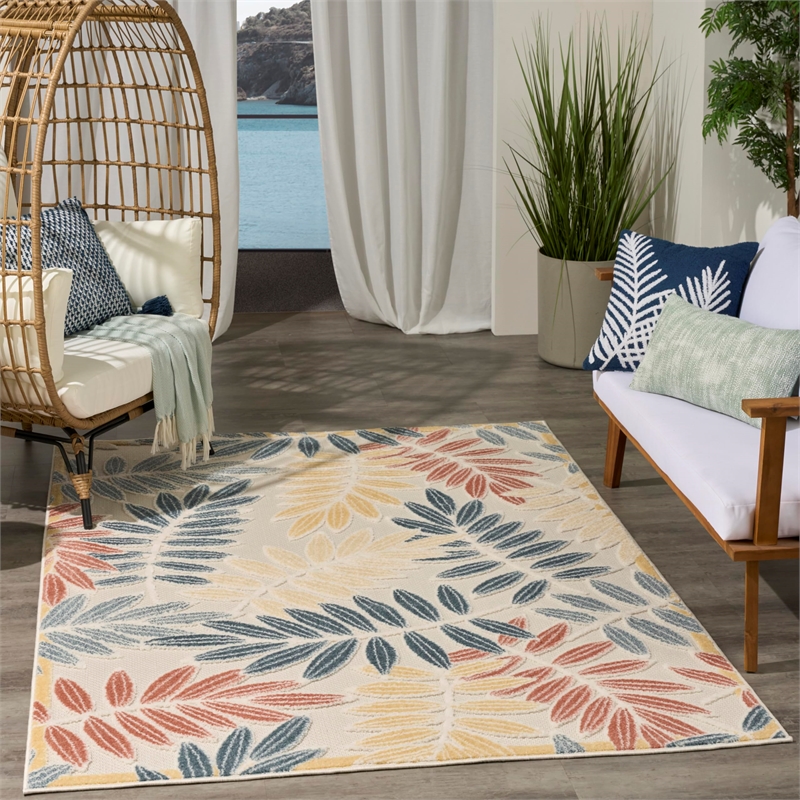 Nourison Home Aloha 4' x 6' Fabric Ivory Blue Area Rug
