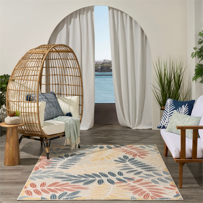 Nourison Home Aloha 5' x 8' Fabric Ivory Blue Area Rug