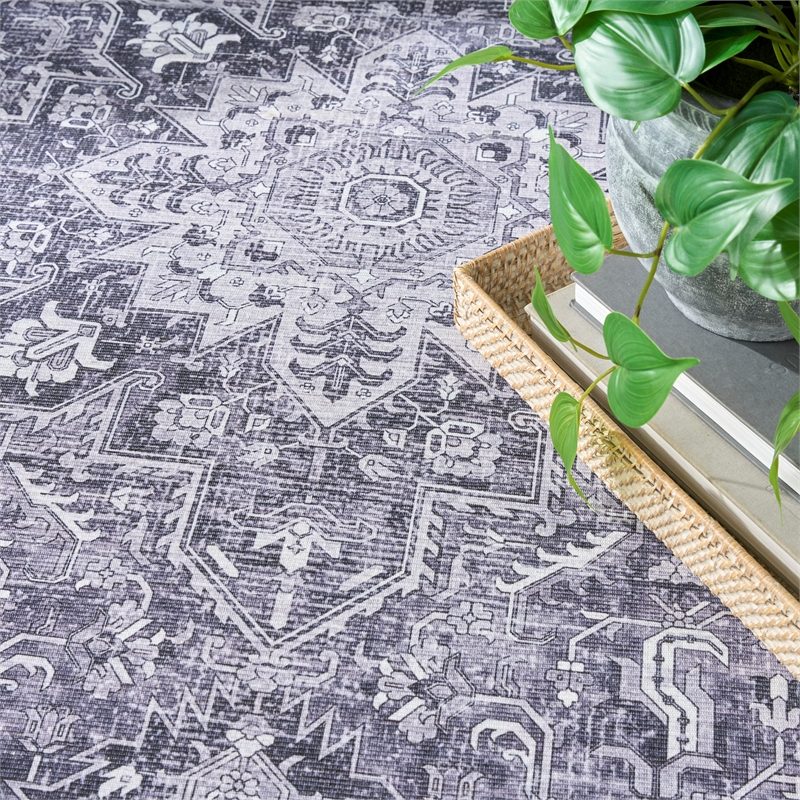 Nourison Home Nourison Washables 6' x 9' Polyester Charcoal Grey Area Rug