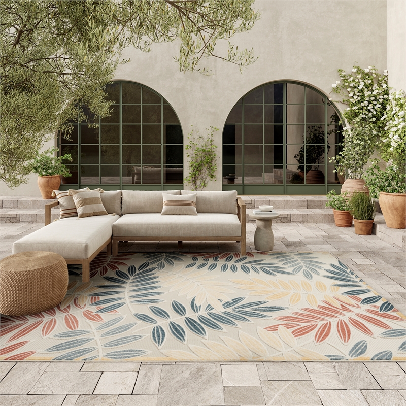 Nourison Home Aloha 8' x 11' Fabric Ivory Blue Area Rug