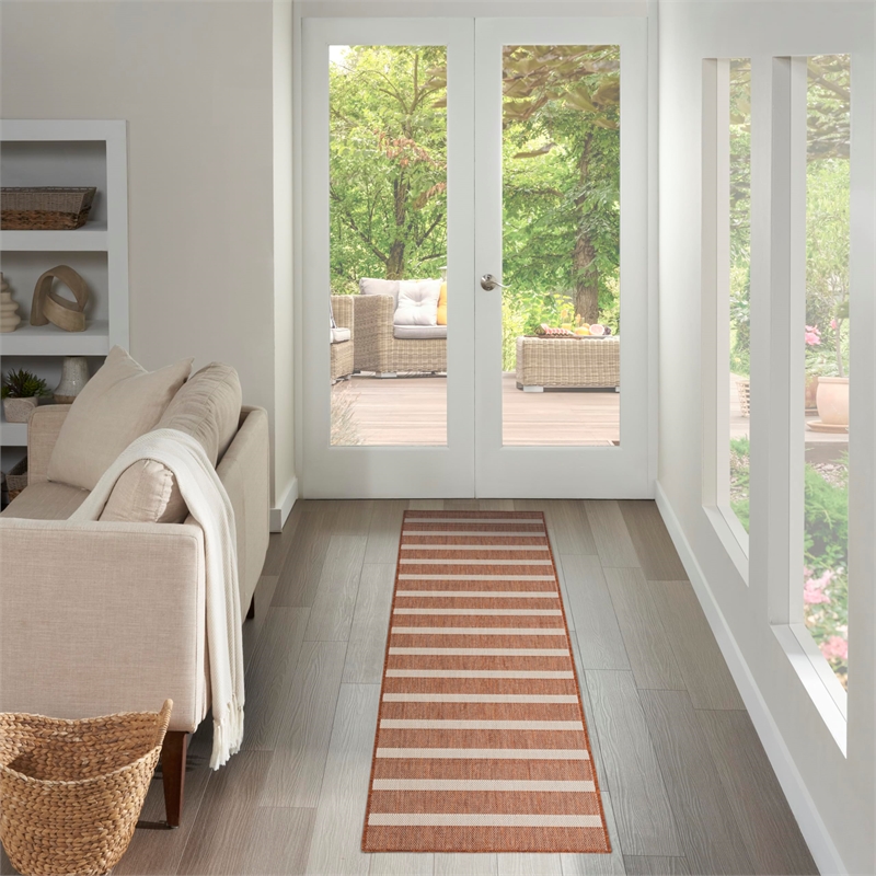 Nourison Home Positano 10' Runner Fabric Terracotta Ivory Area Rug