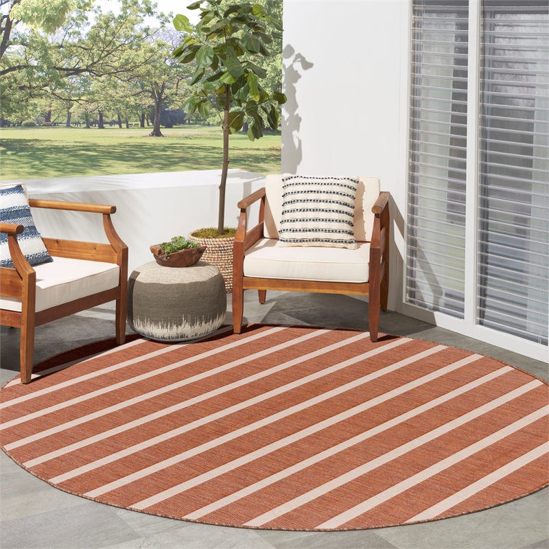 Nourison Home Positano 8' x Round Fabric Terracotta Ivory Area Rug