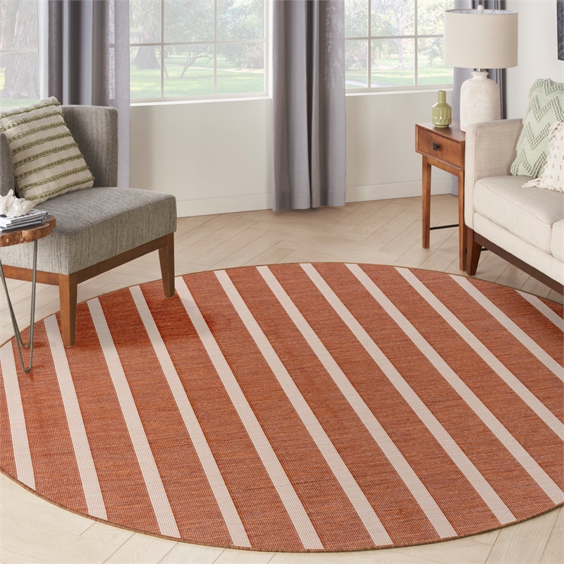 Nourison Home Positano 8' x Round Fabric Terracotta Ivory Area Rug