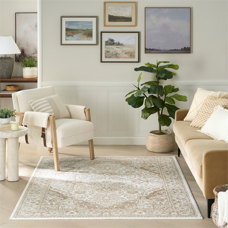 Nourison Home Dekor 4' x 6' Polyester Ivory Taupe Area Rug