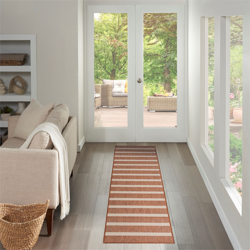 Nourison Home Positano 6' Runner Fabric Terracotta Ivory Area Rug