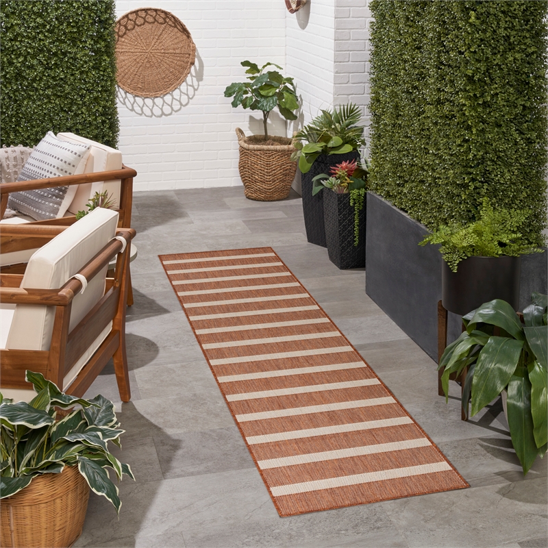Nourison Home Positano 12' Runner Fabric Terracotta Ivory Area Rug