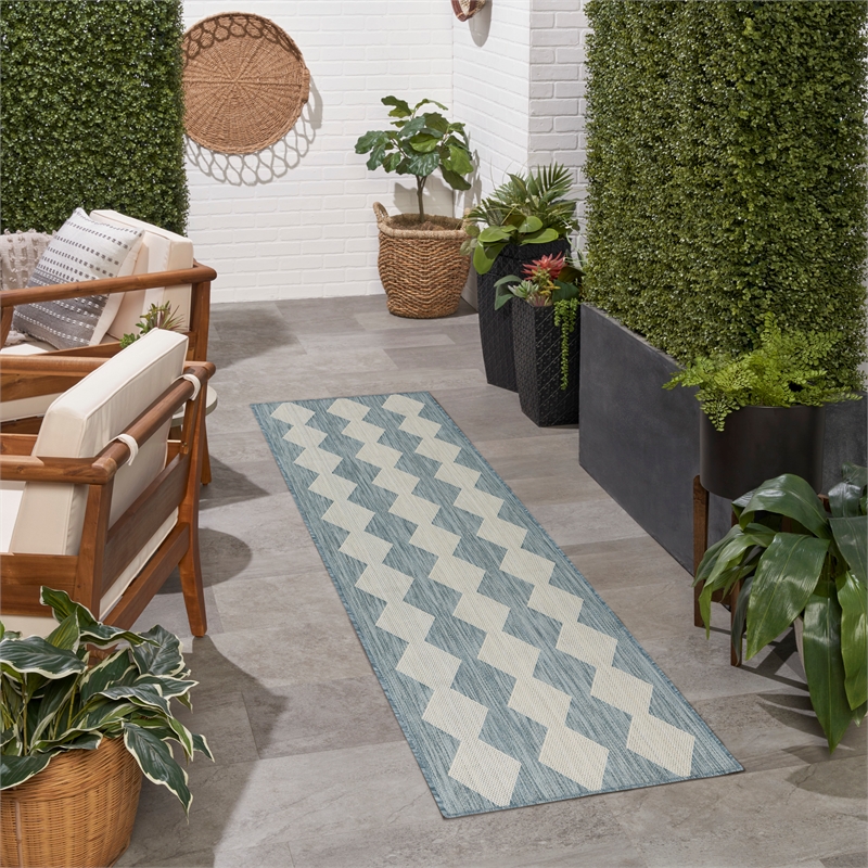 Nourison Home Positano 8' Runner Fabric Aqua Area Rug