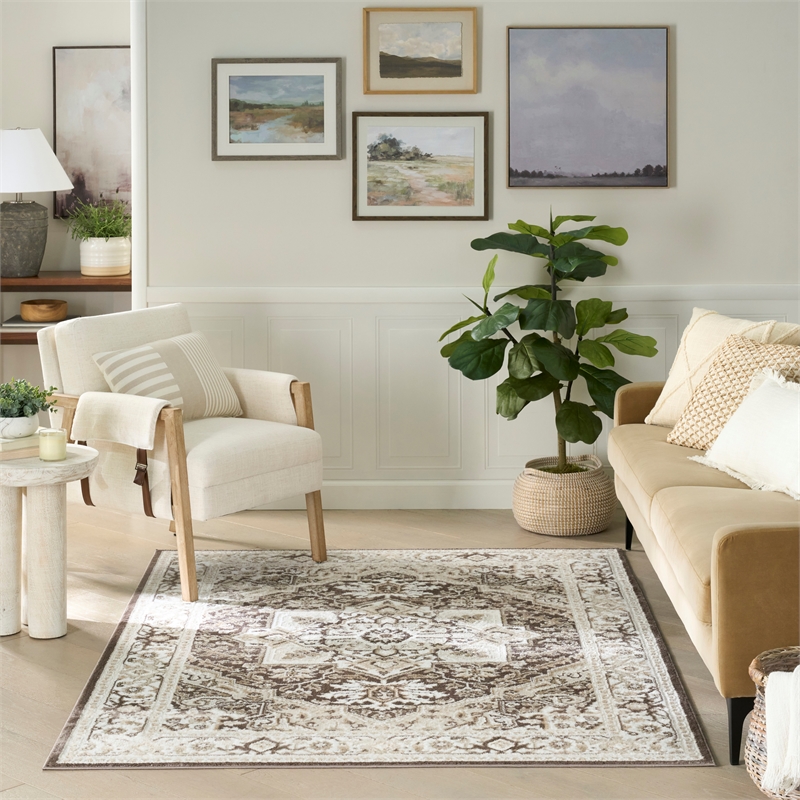 Nourison Home Dekor 4' x 6' Polyester Brown Ivory Area Rug