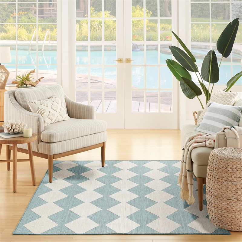 Nourison Home Positano 4' x 6' Fabric Aqua Area Rug