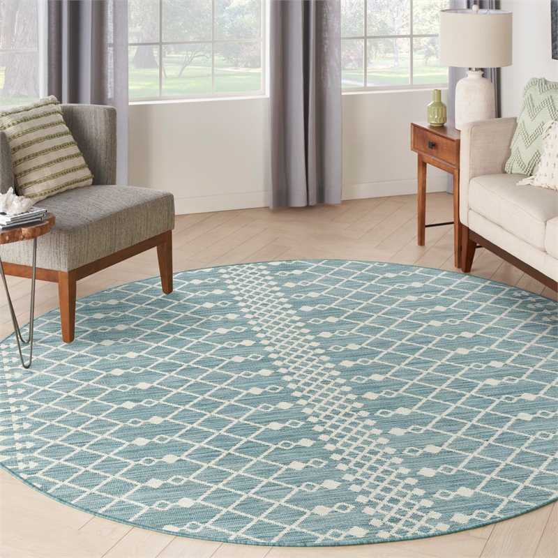 Nourison Home Positano 8' x Round Fabric Aqua Area Rug