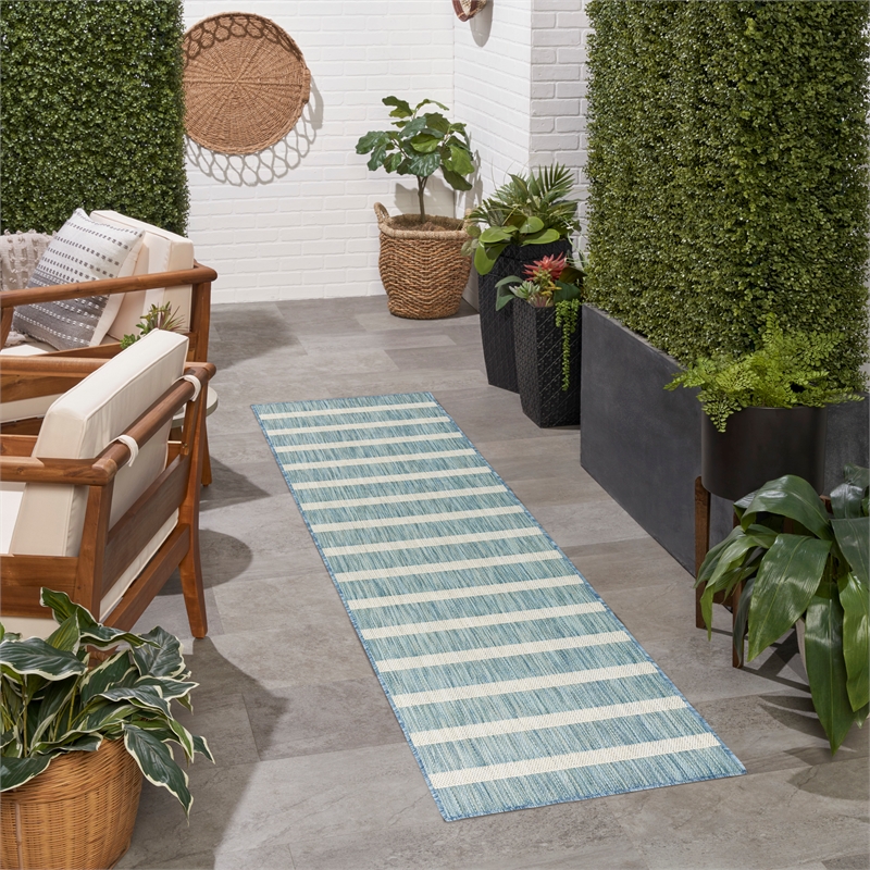Nourison Home Positano 10' Runner Fabric Aqua Ivory Area Rug