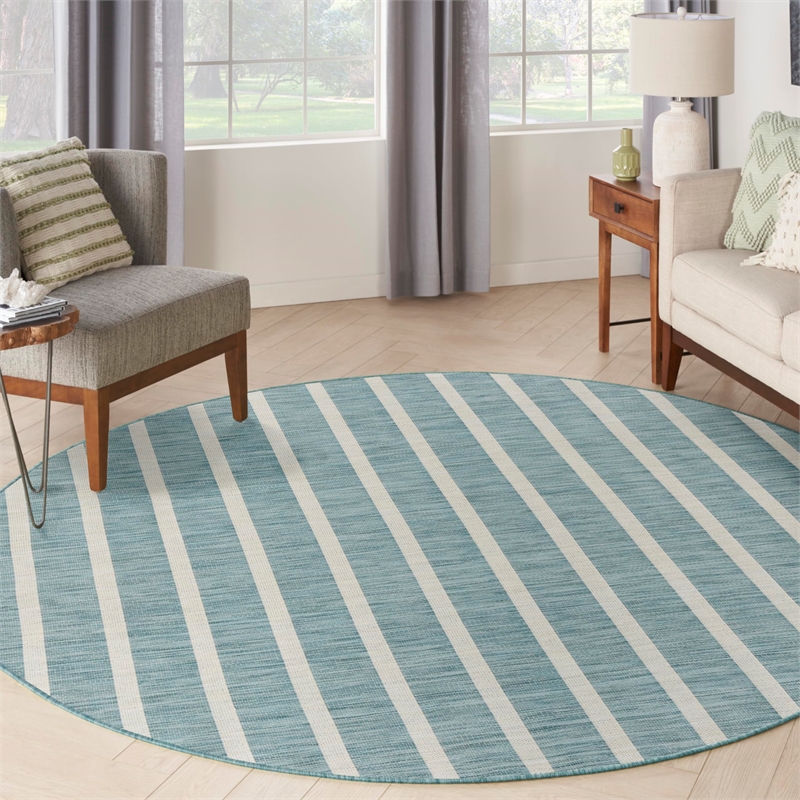 Nourison Home Positano 6' x Round Fabric Aqua Ivory Area Rug