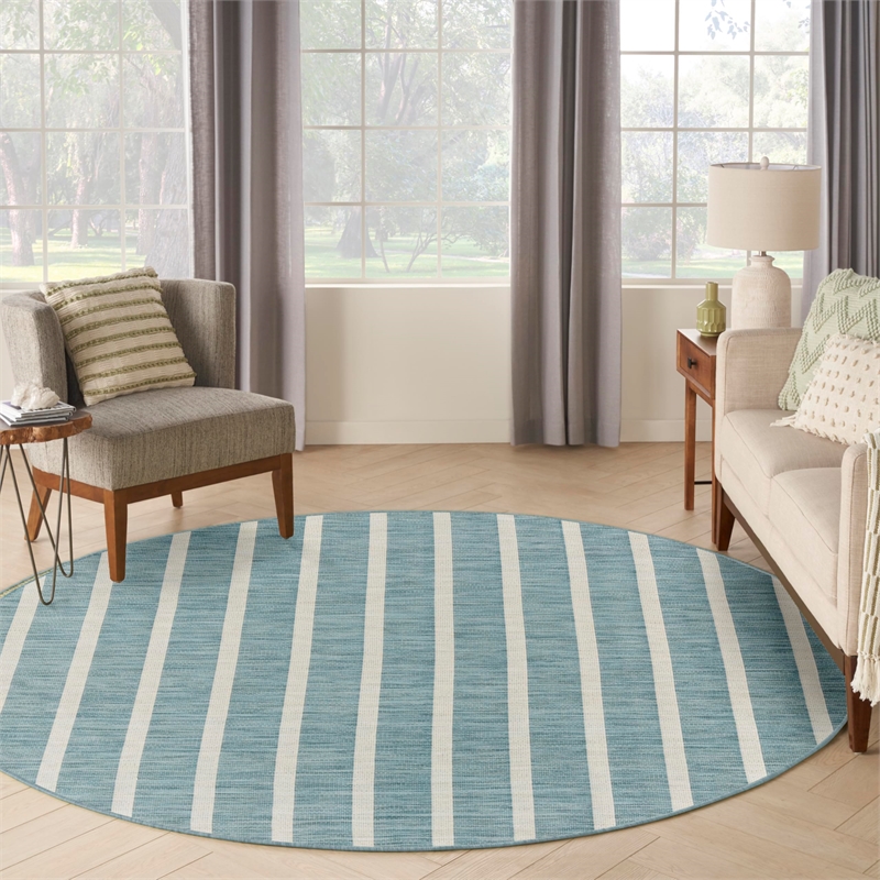Nourison Home Positano 6' x Round Fabric Aqua Ivory Area Rug