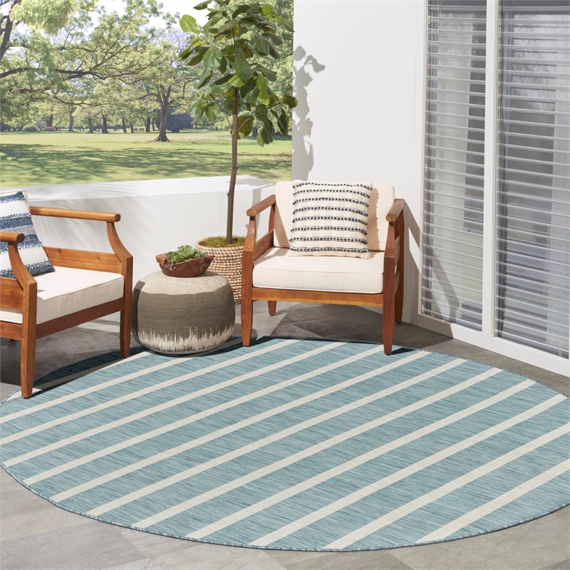 Nourison Home Positano 6' x Round Fabric Aqua Ivory Area Rug