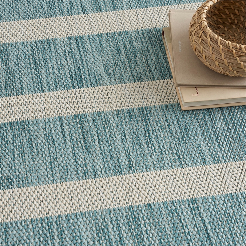 Nourison Home Positano 6' x Round Fabric Aqua Ivory Area Rug