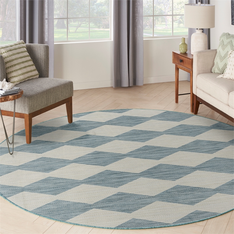 Nourison Home Positano 6' x Round Fabric Aqua Area Rug