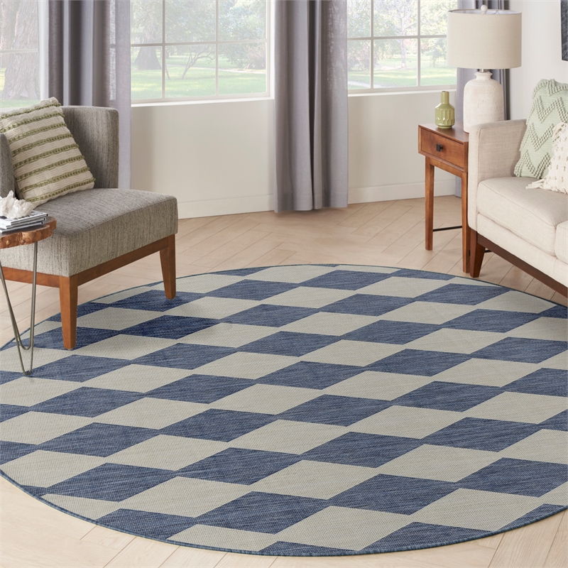 Nourison Home Positano 6' x Round Fabric Navy Blue Area Rug