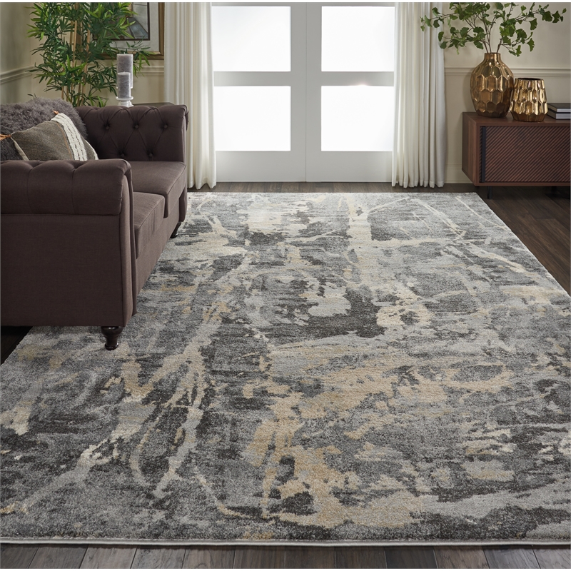Nourison Fusion FSS10 Beige and Grey 10'x13' Fabric Oversized Plush Shag Rug