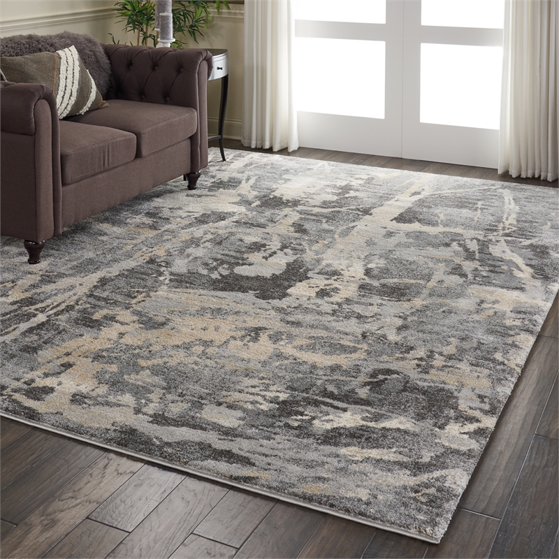 Nourison Fusion FSS10 Beige and Grey 10'x13' Fabric Oversized Plush Shag Rug