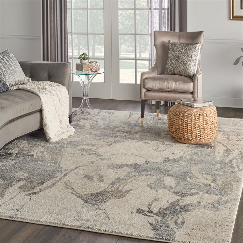 Nourison Fusion FSS16 Beige and Grey 10'x13' Fabric Oversized Rug
