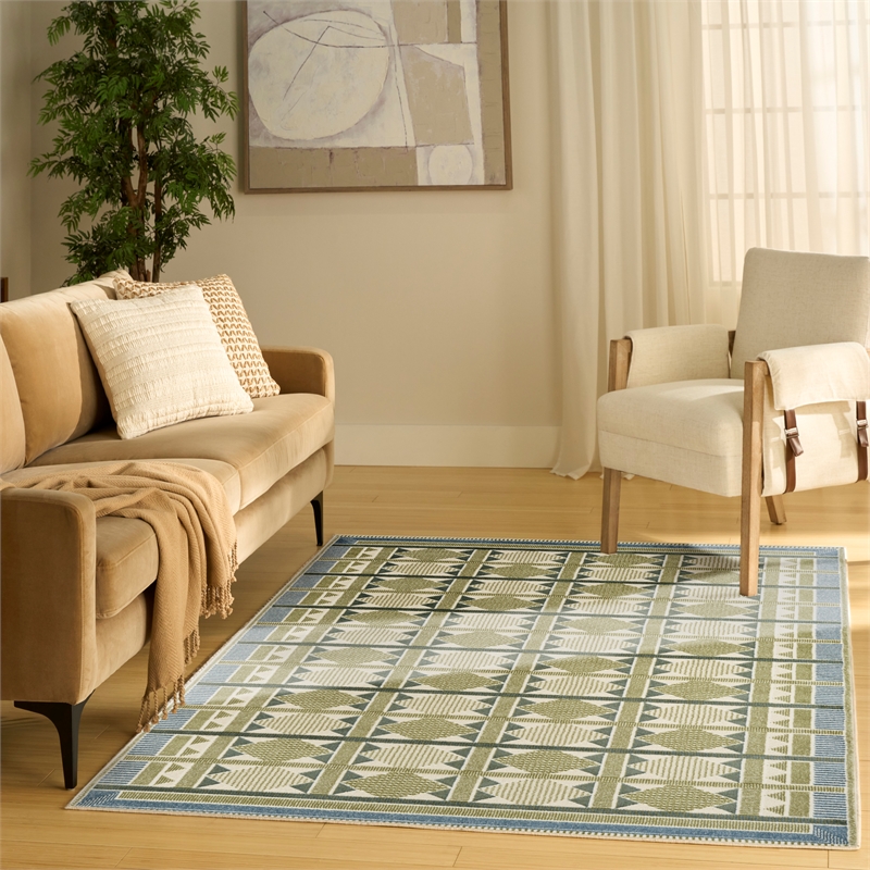 Nourison Home Nordic 4' x 6' Polyester Green Blue Area Rug