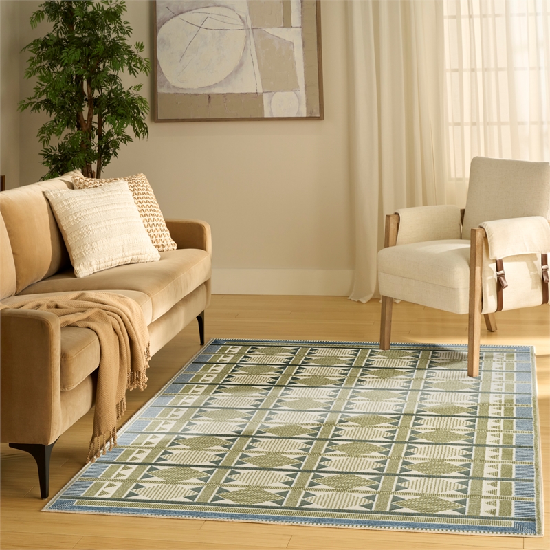 Nourison Home Nordic 5' x 7' Polyester Green Blue Area Rug