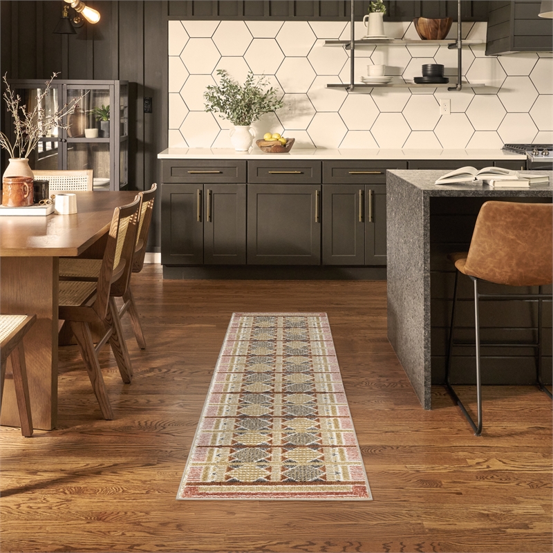 Nourison Home Nordic 6' Runner PolyesterRust Multicolor Area Rug