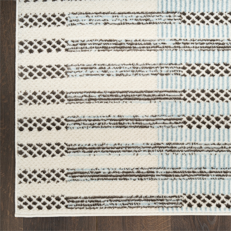Nourison Home Nordic 6' Runner PolyesterIvory Blue Area Rug