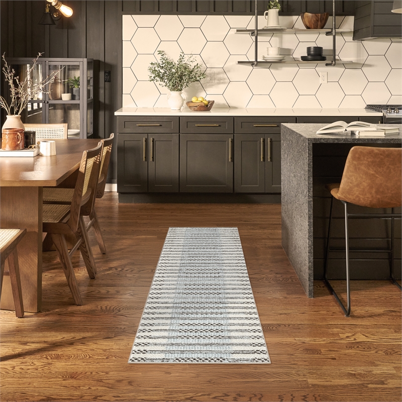 Nourison Home Nordic 6' Runner PolyesterIvory Blue Area Rug