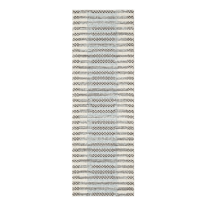 Nourison Home Nordic 6' Runner PolyesterIvory Blue Area Rug