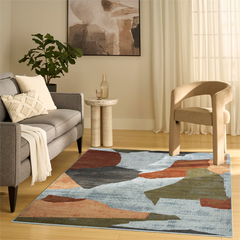 Nourison Home Nordic 5' x 7' Polyester Blue Multicolor Area Rug