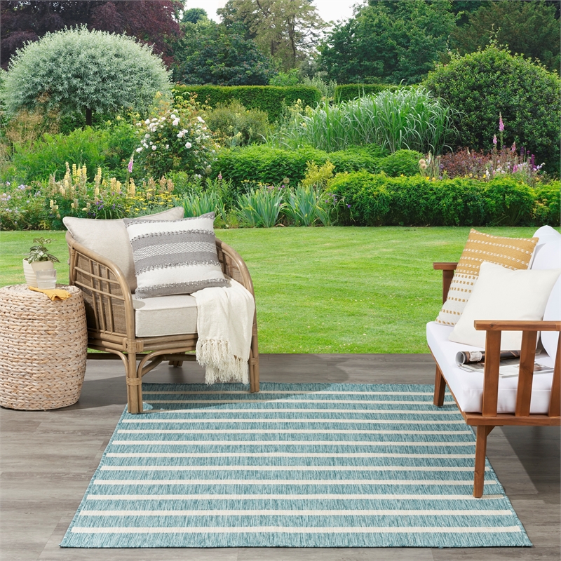Nourison Positano 7' x 10' Fabric Aqua Ivory Area Rug